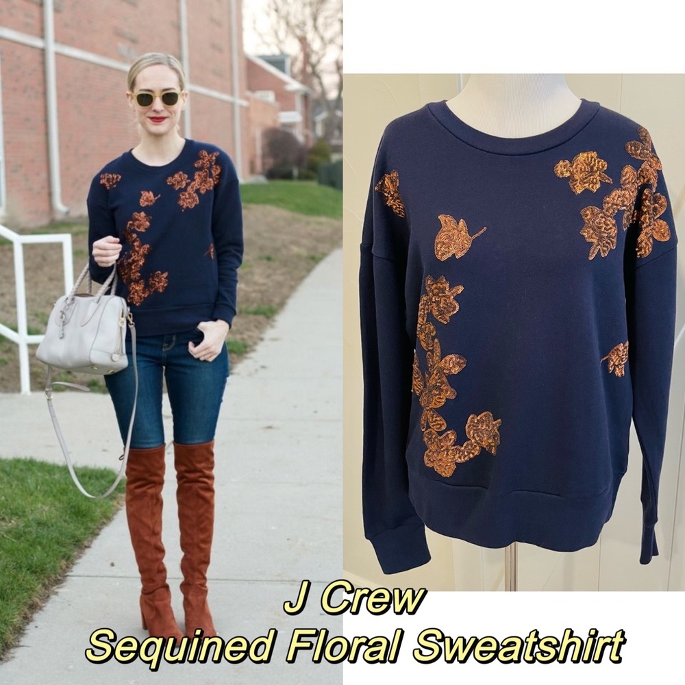 J‎ crew Sequined Floral Embroidered Sweatshirt S